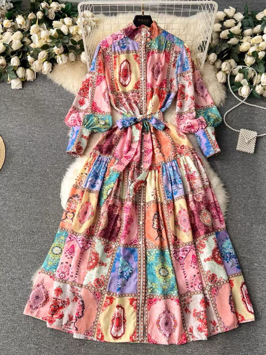 Tea babe print dress ED104 image