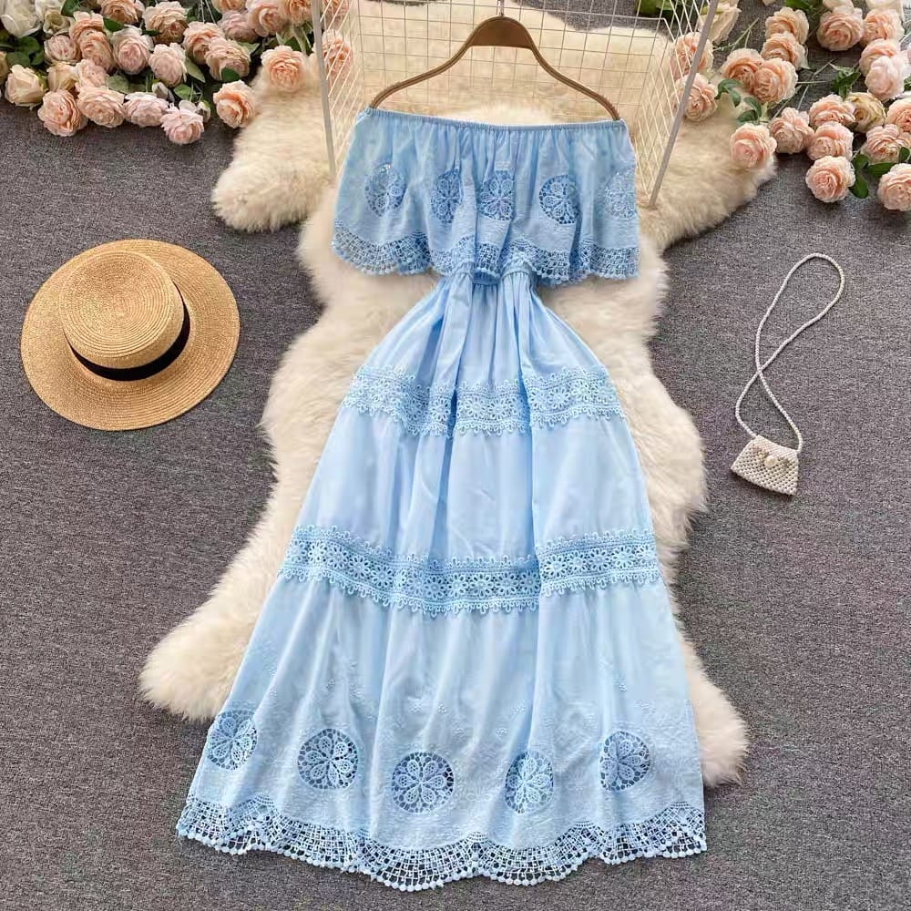 Lace droplets off shoulder dress CD117 image