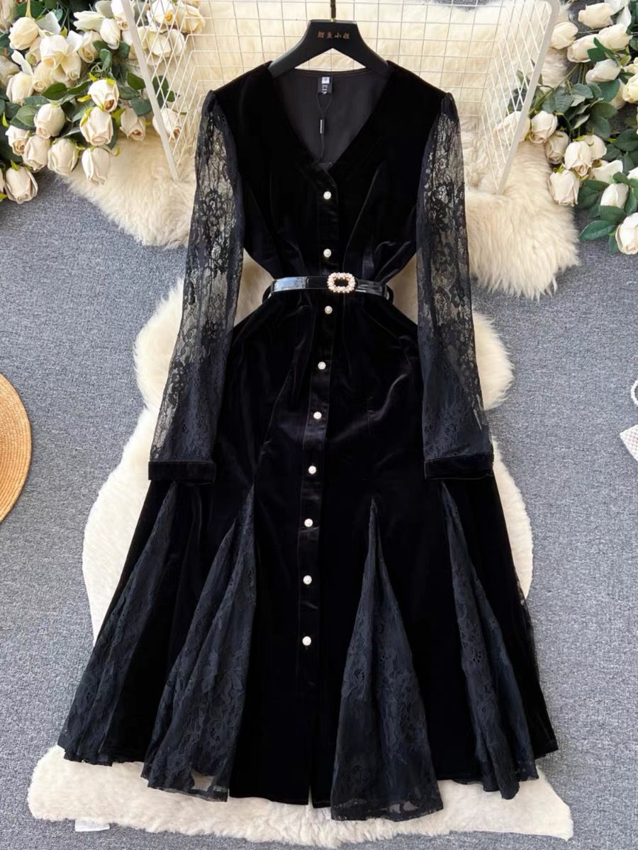 Princess royal lace sleeves dress & belt FD256 image