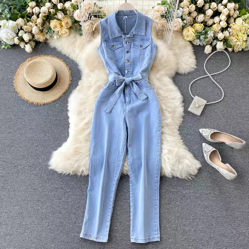 Runaway night sleeveless denim jumpsuit JRZZ145 image