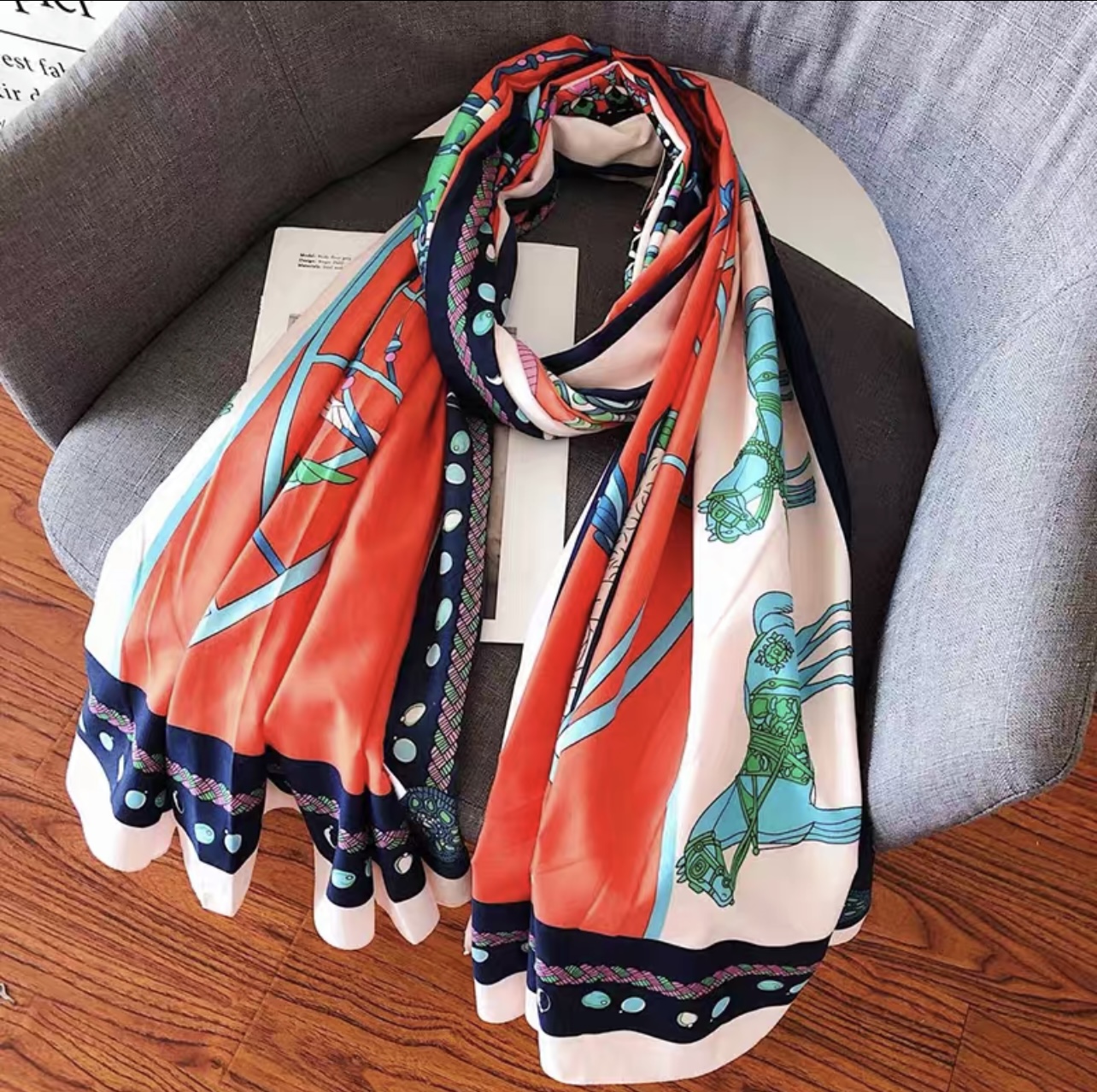 Hermes style print scarf HW117 image
