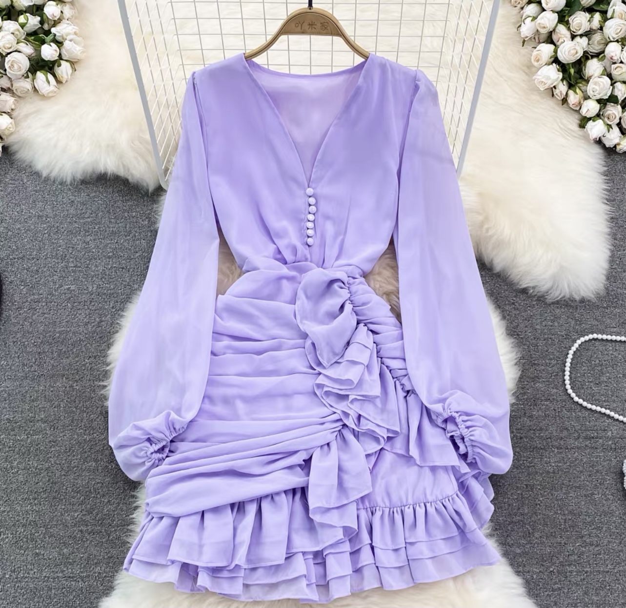 He stole my heart ruffle midi dress CD95 image