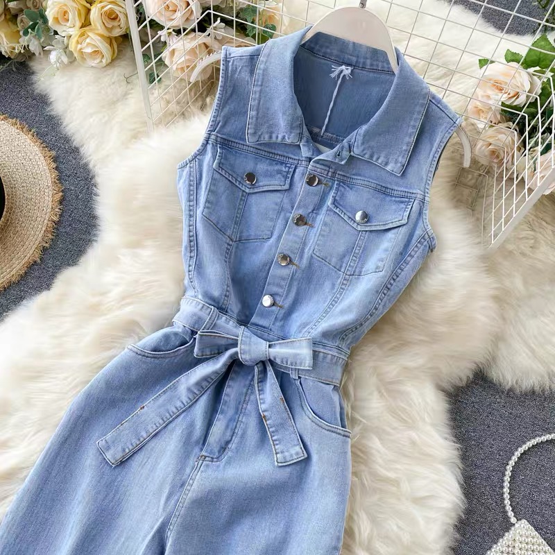 Runaway night sleeveless denim jumpsuit JRZZ145 image