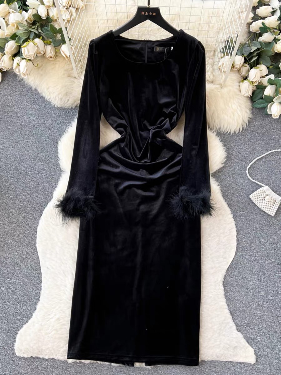 Black emerald velvet dress FBC55 image