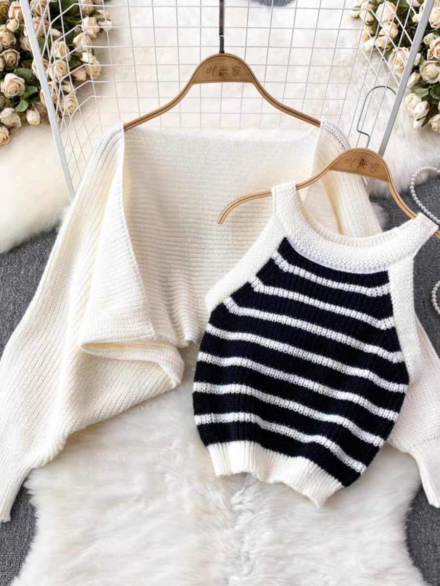 Soft life babe knit tank top & sweater shawl TZZ1314 image