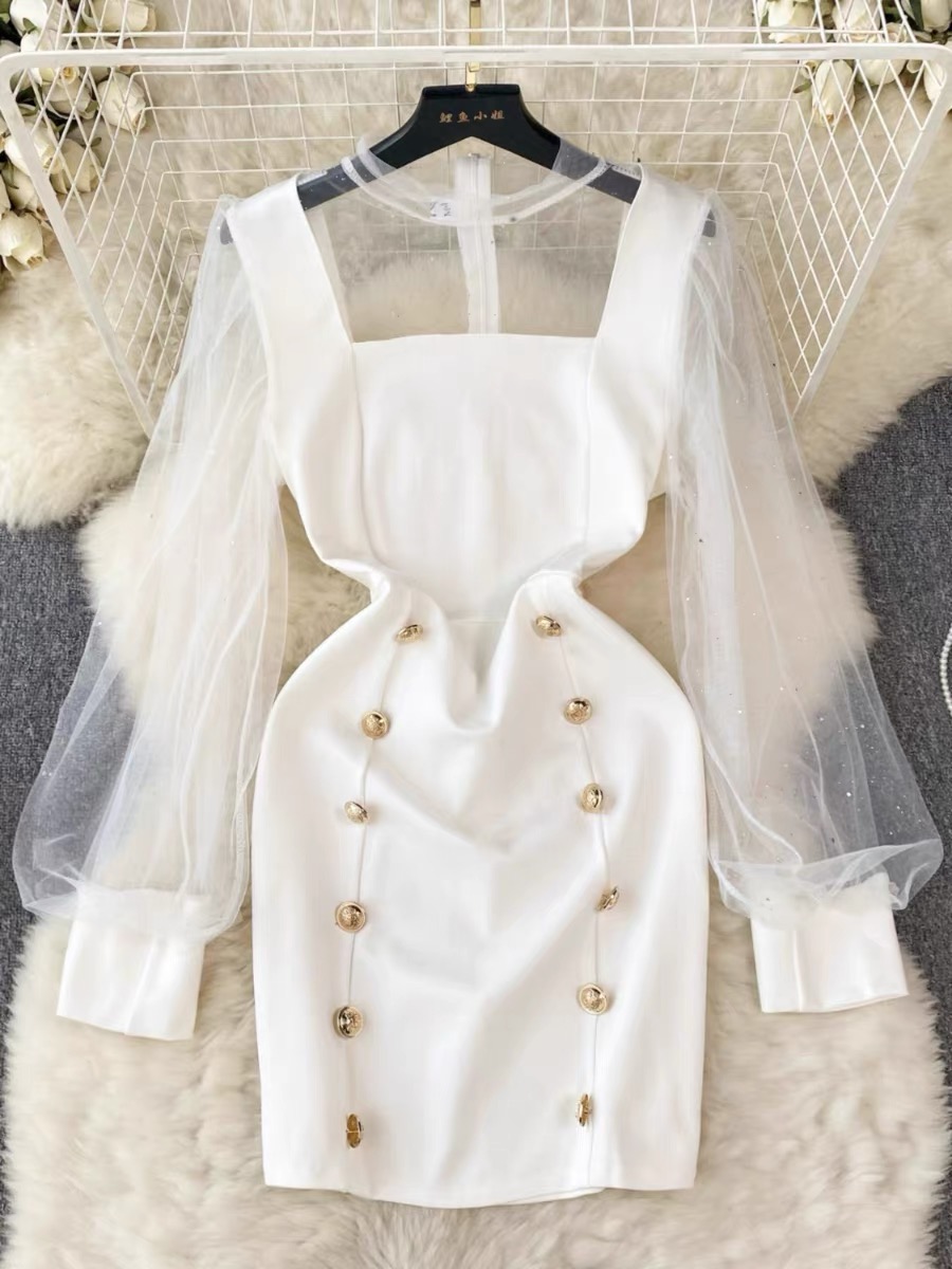 Slay the night mesh sleeves dress FBC56 image