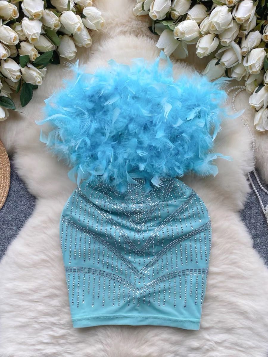 Celebrity party feathery dress CBC264 image