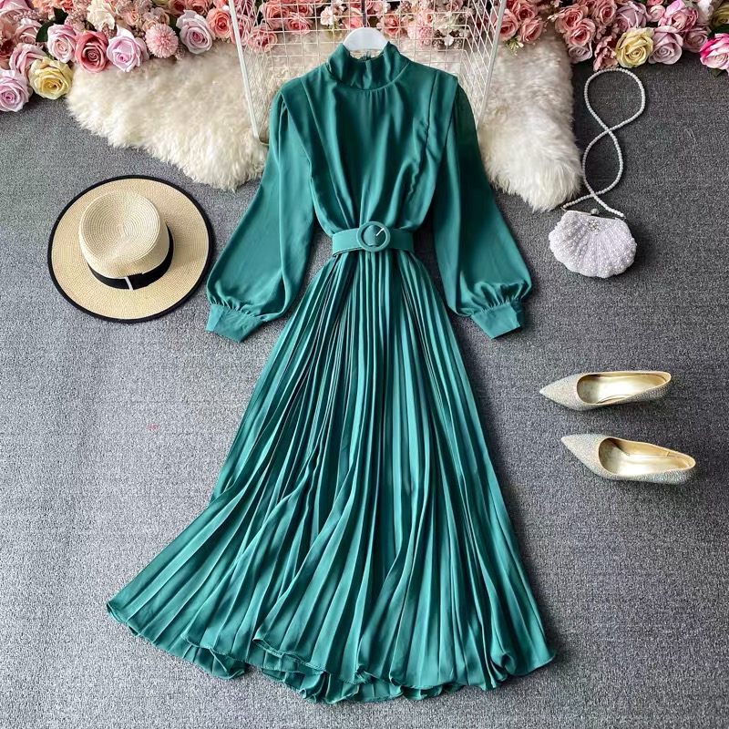 She works hard for the money pleat dress & belt FD4 image