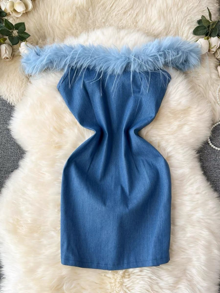 Over you denim fur gown DBC5 image