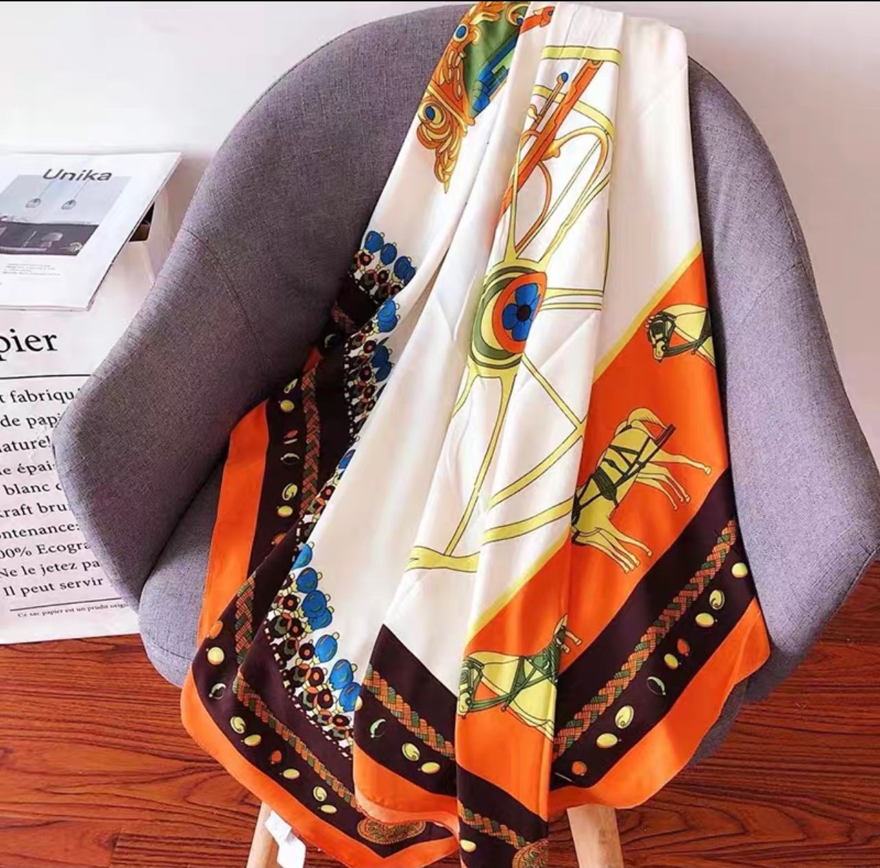 Hermes style print scarf HW117 image