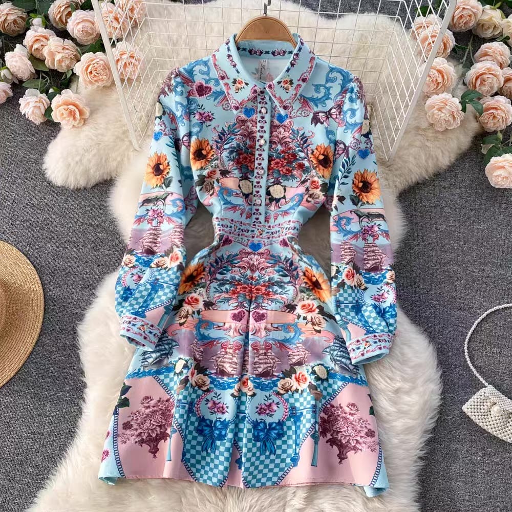 Beauty & the billonaire print dress  ED10 image