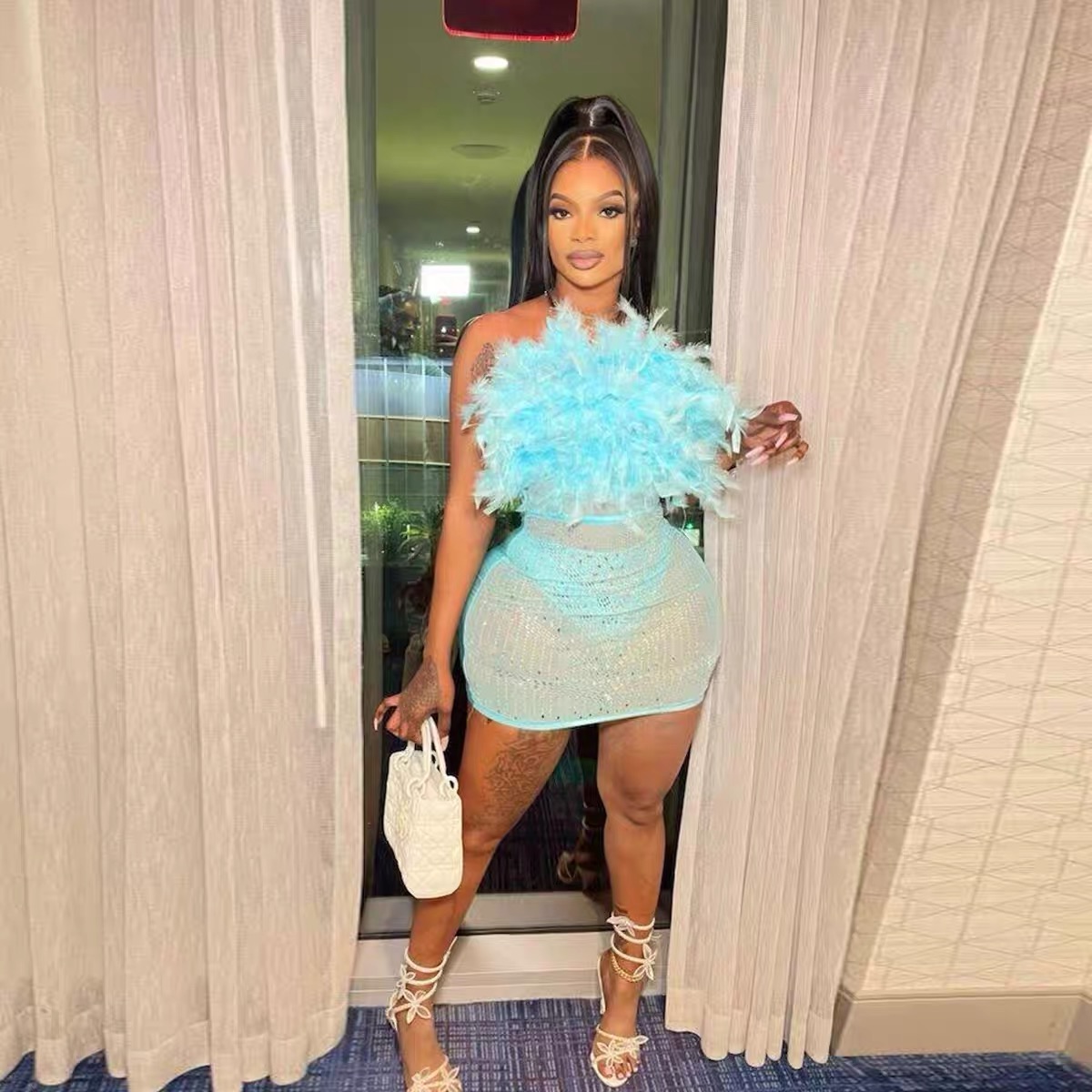 Celebrity party feathery dress CBC264 image