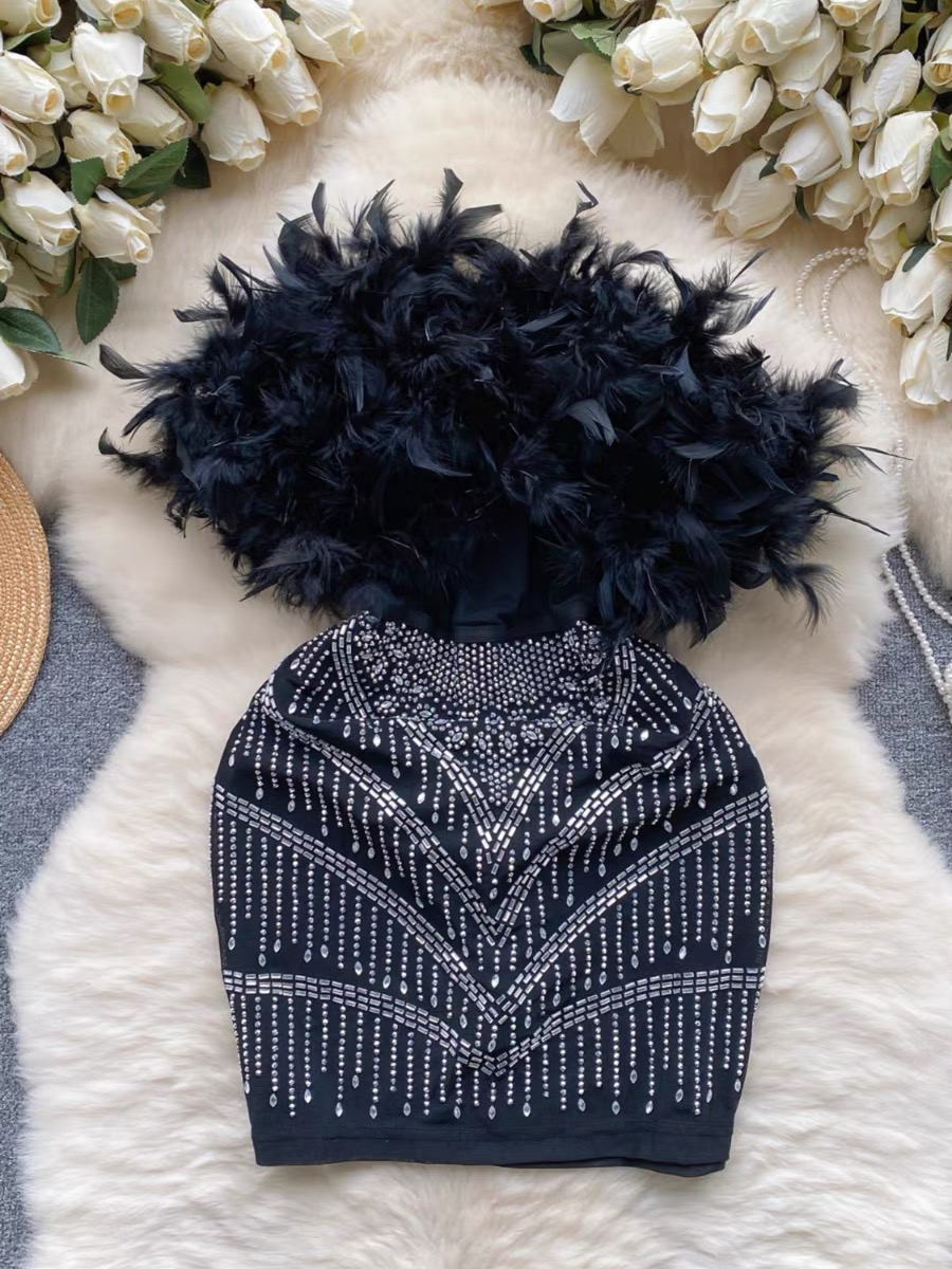 Celebrity party feathery dress CBC264 image