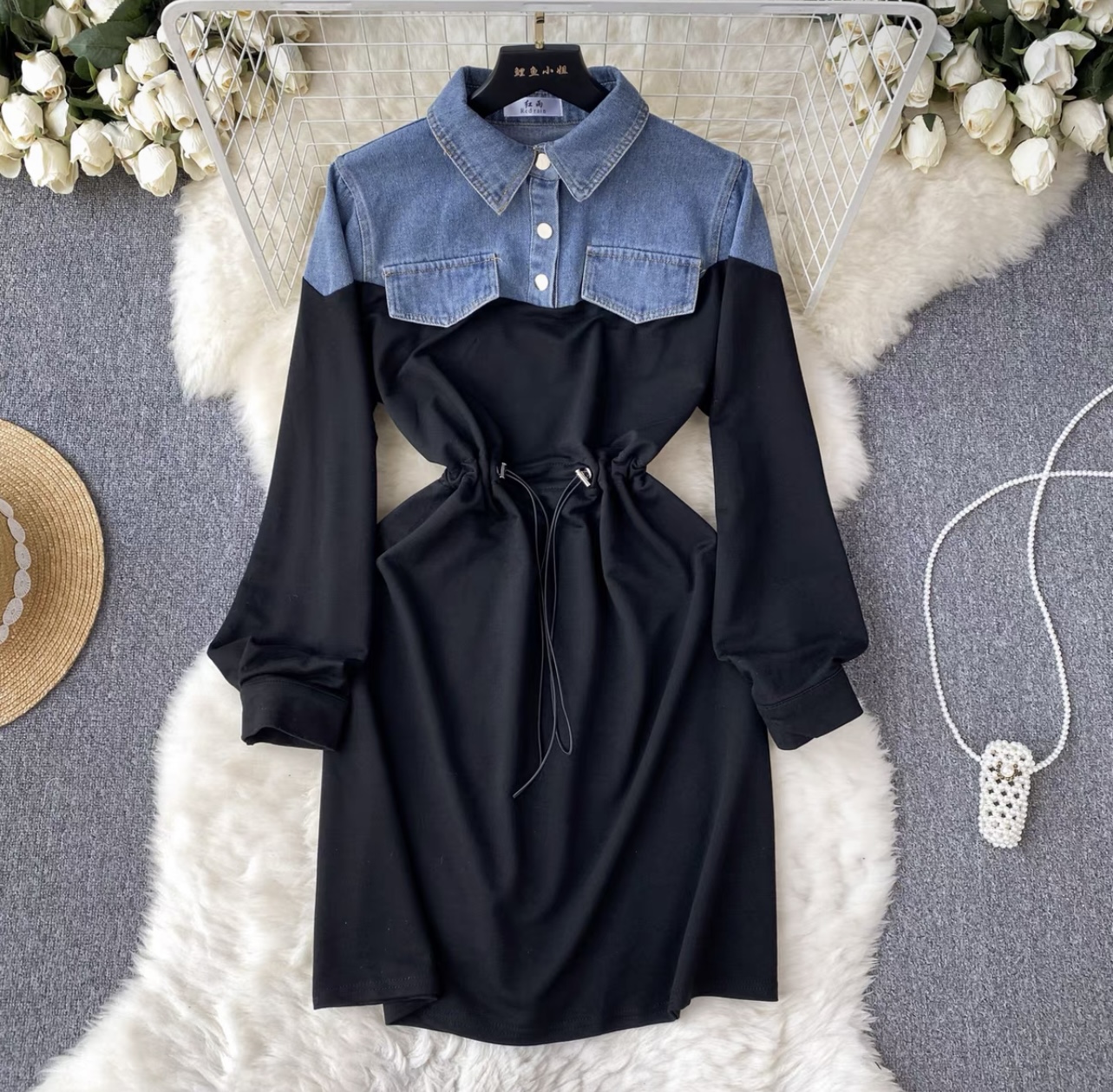 Meet me outside denim sweat dress DD17 image