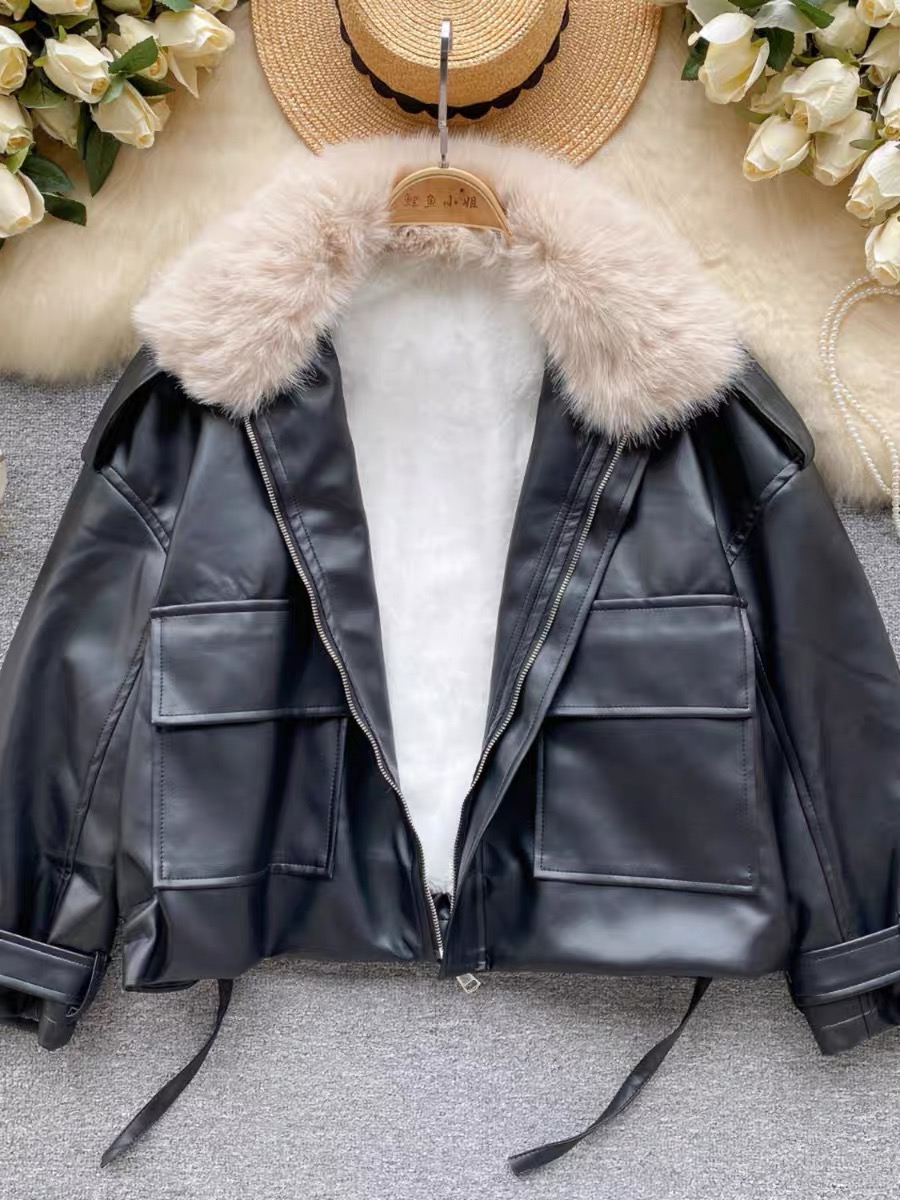 Oh Lala designer leather fur jacket LJ116 image