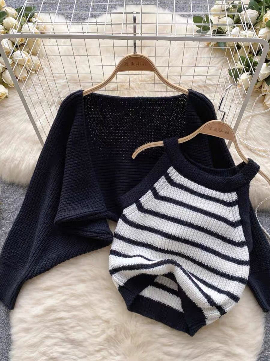 Soft life babe knit tank top & sweater shawl TZZ1314 image