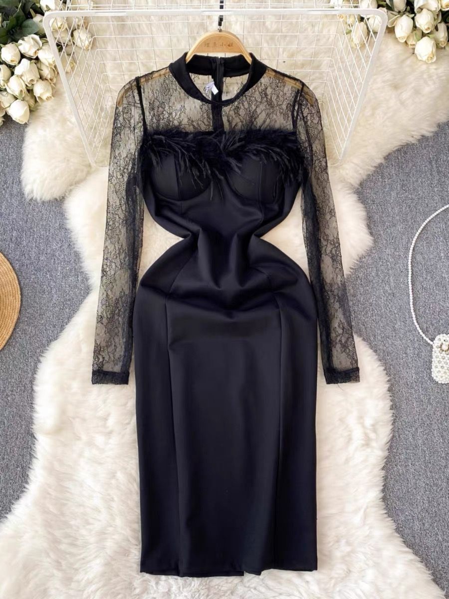 Midnight muse lace sleeves dress FBC57 image