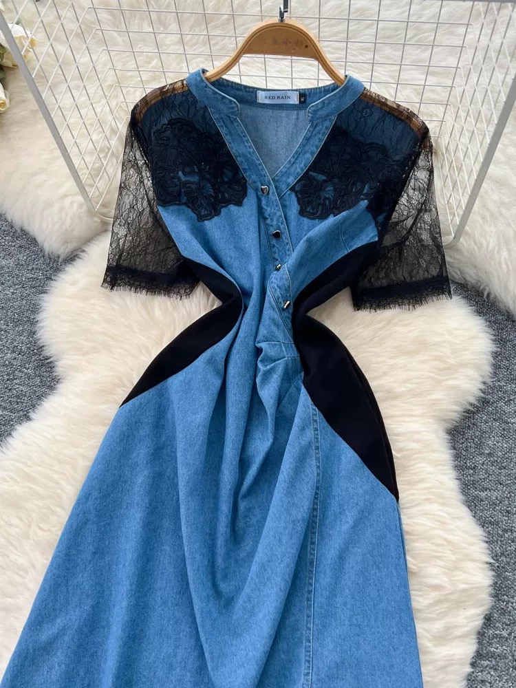 Gone viral lace denim dress DD61 image