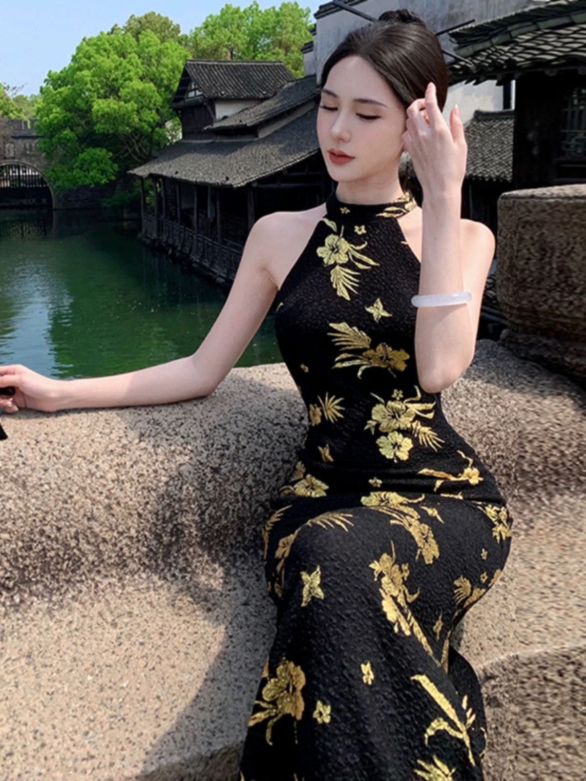 Verdant high rise qipao dress Q194 image