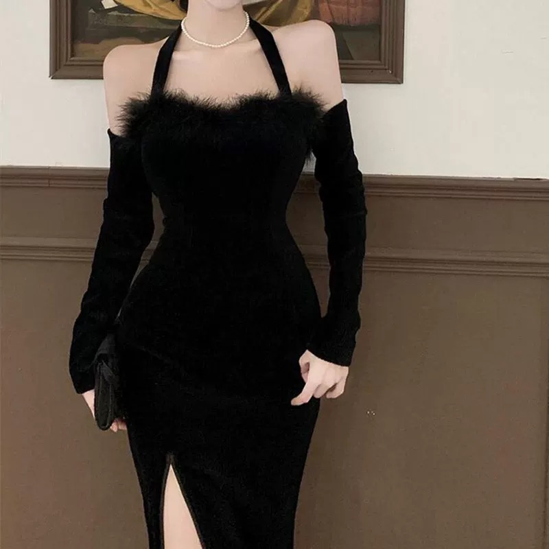 Where is she going fur velvet dress  CBC363 image