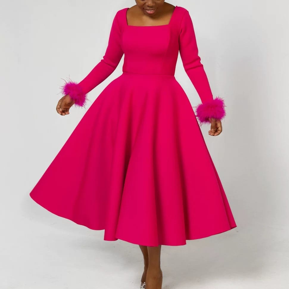 Rich taste fur sleeves dress EVD146 image