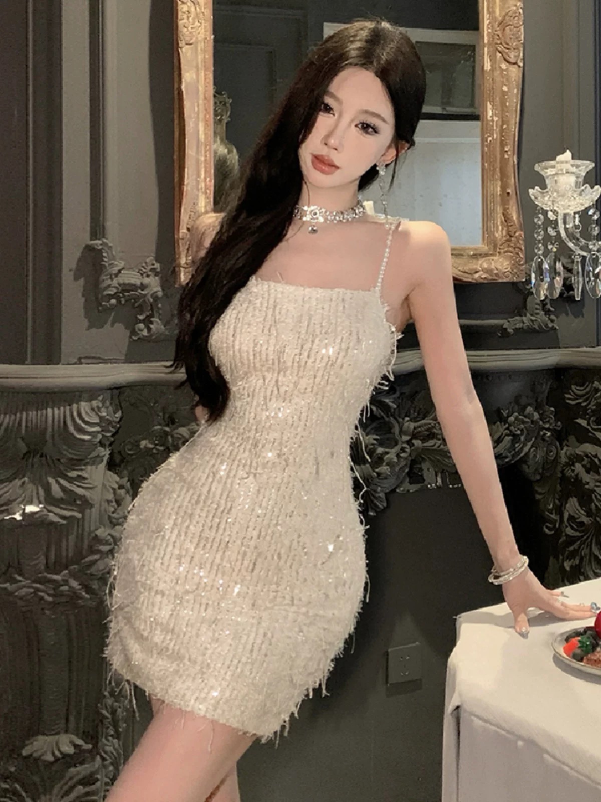 Flower fields sequin frayed dress FBC444 image